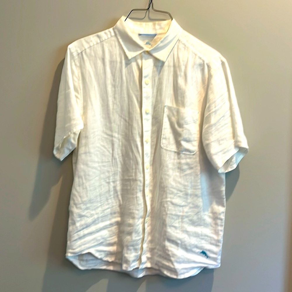 Tommy Bahama Men’s Medium White Linen Shirt Button down cruise summer